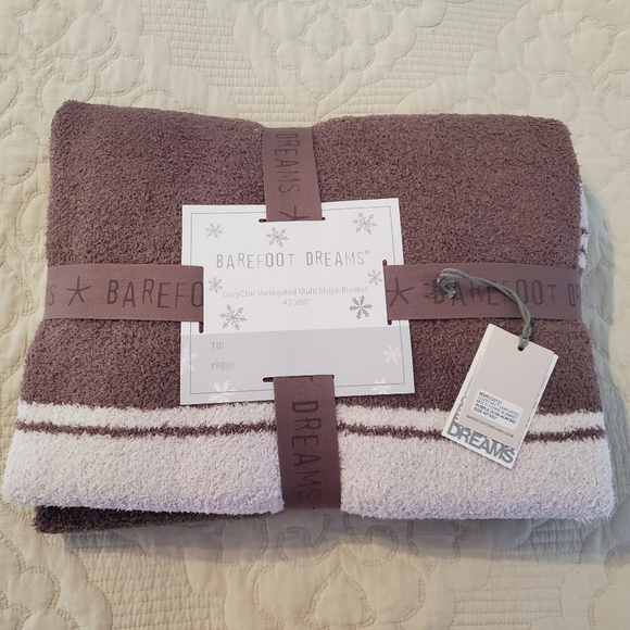 Barefoot Dreams CozyChic Varigated Multi Stripe Blanket Throw NEW Purple - Picture 6 of 8